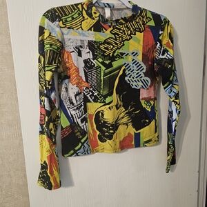 SHEIN Multicolor Graphic Long Sleeve Crop Top